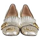 Gucci Gold Crinkled Gg Marmont Fringed Mid Heel Pumps