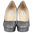 Jimmy Choo Dark Grey Glitter Eros Platform Pumps