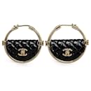 Chanel Resin Quilted Flap Bag Hoop Earrings Gold