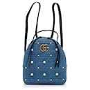 Gucci Petit sac à dos en denim perlé GG Marmont Bleu
