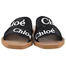 Chloe - Claquettes plates Woody noires à logo brodé - Chloé