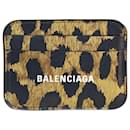 Balenciaga Black/Porta-cartões com estampa de leopardo marrom