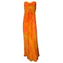 Oscar de la Renta Orange / Gelbes bedrucktes trägerloses Seidenkleid / formelle Kleidung - Autre Marque