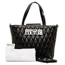 Versace Logo Quilted Tote Bag Leather Handbag in Excellent condition
