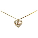Dior Gold Logo Rhinestones Heart Pendant Necklace