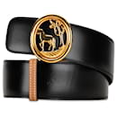Hermès Black Horse Tree Emblem Leather Belt