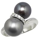 autre 18Bague en or k diamant perle noire bague en métal en excellent état - & Other Stories