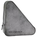 BALENCIAGA Triangle Duffle Clutch Bag Leather Gray 476976 Auth bs13794 - Balenciaga