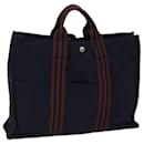 HERMES Fourre Tout MM Hand Bag Canvas Brown Navy Auth ki4352 - Hermès