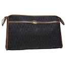 Christian Dior Honeycomb Canvas Clutch Bag PVC Leather Black Auth ac2956