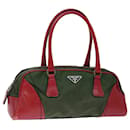 PRADA Hand Bag Nylon Khaki Red Auth 71871 - Prada