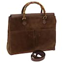 GUCCI Bamboo Hand Bag Suede 2way Brown 002 123 0322 auth 71588 - Gucci