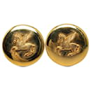 Gold Hermès Pegasus Clip On Earrings