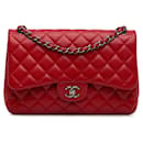 Red Chanel Jumbo Classic Caviar lined Flap Shoulder Bag