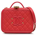 Red Chanel Medium CC Caviar Filigree Vanity Case Satchel