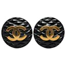 Gold Chanel Enamel Quilted CC Clip On Earrings