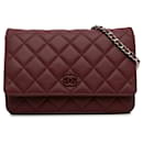Burgundy Chanel Classic Lambskin Wallet on Chain Crossbody Bag