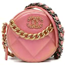 Chanel rosa 19 Clutch redondo de piel de cordero con cartera de cadena
