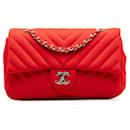 Red Chanel Medium Chevron Jersey Chain Flap Crossbody Bag