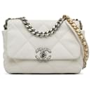 Chanel Blanco Medio 19 Bolso satchel de piel de cordero con solapa