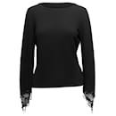 Suéter vintage preto Valentino de lã virgem e caxemira com detalhes em miçangas tamanho US L