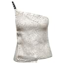 White & Silver Chanel Knit One-Shoulder Sequined Top Size US S