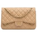 Tan Chanel Jumbo Classic Lambskin lined Flap Shoulder Bag