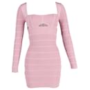 Herve Leger Cutout Long-Sleeve Mini Dress in Pink Polyester