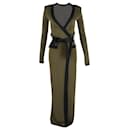 Balmain Open-Front Belted Maxi Cardigan in Green Wool