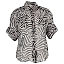 Zimmermann Zebra-Print Short-Sleeve Shirt in Black and White Linen