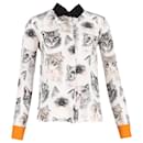 Stella McCartney Cat-Printed Shirt in White Silk - Stella Mc Cartney