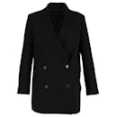 Theory Double-Breasted Collarless Blazer in Black Wool