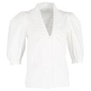 Sandro Lilie Puff Sleeve Shirt in White Cotton