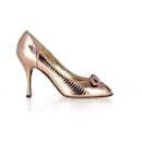 Dolce & Gabbana Detail Peep-Toe Pumps in Metallic Bronze Python Embossed Leather