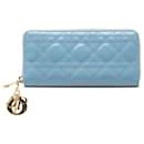Dior Blue Patent Cannage Lady Dior Voyageur Wallet