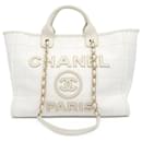 Chanel White Medium Canvas Square Stitch Deauville Shopping Tote