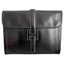 Beautiful Hermès Jige GM clutch in black box leather