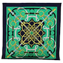 HERMES CARRE 90 Eperon d'or Scarf Silk Navy Green Auth 72050 - Hermès
