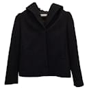 Prada Shearling-Lined Hooded Short Coat in Black Wool