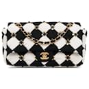Chanel Black Medium Satin Métiers D’Art Checkered Embellished Flap