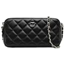 Chanel Black Small CC Quilted Lambskin Clutch With Chain