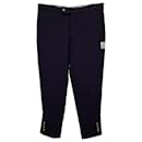 Moncler Trousers with Gold Snap Buttons in Navy Blue Wool