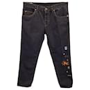 Gucci Embroidered Motif Slim-fit Jeans In Navy Blue Cotton