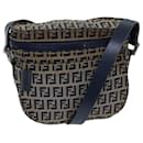 FENDI Zucchino Canvas Shoulder Bag Navy Auth bs13705 - Fendi