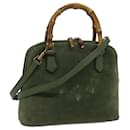 GUCCI Bamboo Hand Bag Suede 2way Green 000 1274 0290 auth 71820 - Gucci