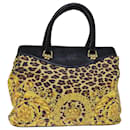 Gianni Versace Hand Bag PVC Black Yellow Auth bs13854