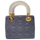 Christian Dior Mini Lady Dior Blue Gray Satin Handbag