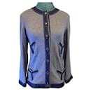 Chanel 07P Primavera Azul Jaqueta Cardigan com Detalhes em Denim e Corrente Tamanho FR 40/42