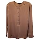 Gucci Buttoned Long-Sleeve Top in Beige Silk 