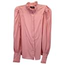 Isabel Marant Ruffled-Neck Button-Up Shirt in Pink Silk